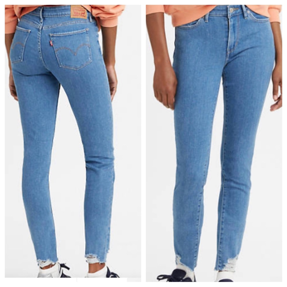 Levi’s 711 Skinny Medium Wash Stretchy Jean with Raw Hem in Women’s Size 16